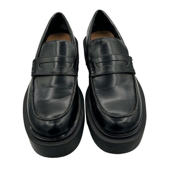 H&M Black Faux Leather Chunky Platform Preppy Slip On Penny Loafers (6) - Picture 7 of 16